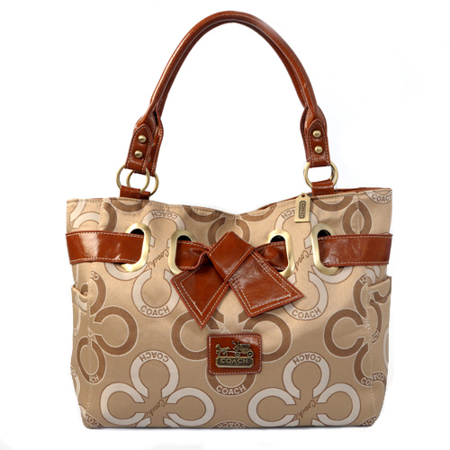 Coach Bowknot In Monogram Medium Khaki Totes EJL - Click Image to Close